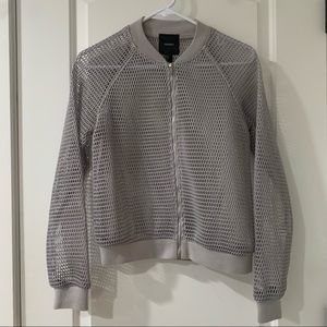 Forever 21 grey mesh/fish net zip up jacket size S
